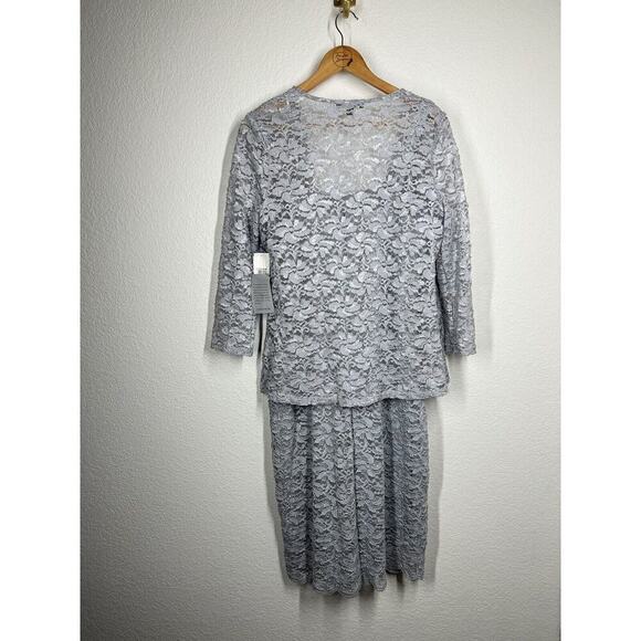 Marina Scalloped Glitter Lace Dress With Jacket Size 12 Silver Formal Wedding - Picture 5 of 9